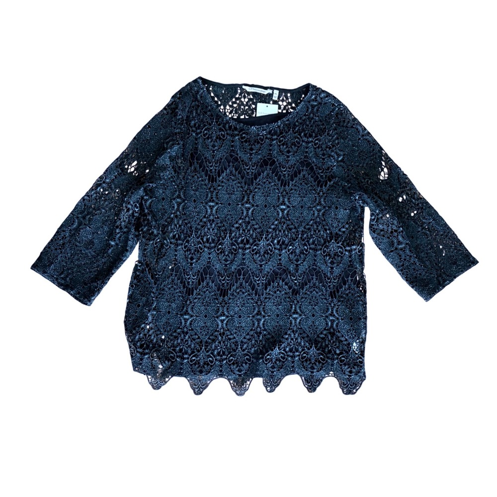 NWTS Soft Surroundings Cotton Lace Overlay Top with Cami Charcoal Grey PXL